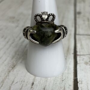 Ireland Sterling Silver 925 Green Connemara Marble Connemara Ring sz 8
